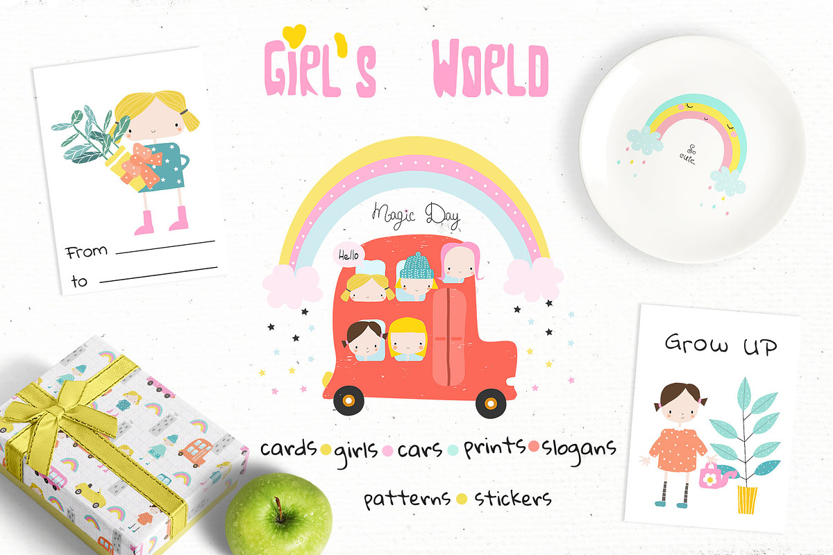 Girls love cars and plants in Illustrations - product preview 8