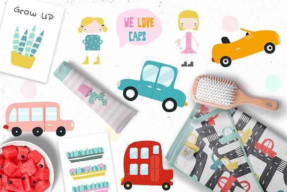 Girls love cars and plants in Illustrations - product preview 1