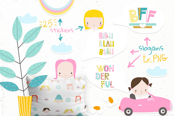 Girls love cars and plants in Illustrations - product preview 3
