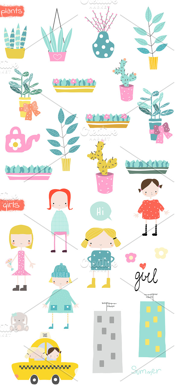 Girls love cars and plants in Illustrations - product preview 5