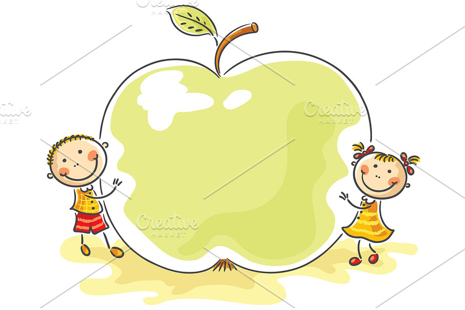 Little kids with a giant apple in Illustrations - product preview 8