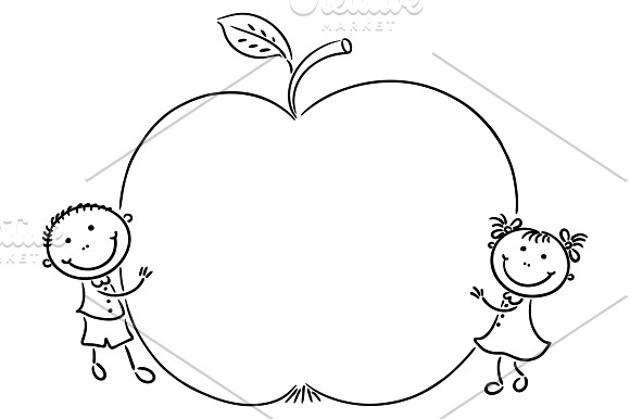 Little kids with a giant apple in Illustrations - product preview 1