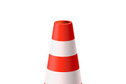 Bright red and white road cone