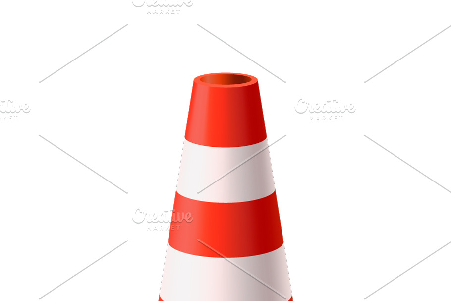 Bright red and white road cone in Objects - product preview 8