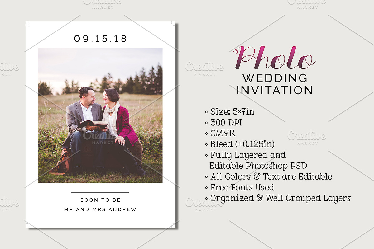 Photo Wedding Invitation in Wedding Templates - product preview 8