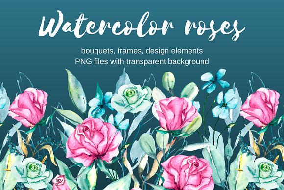 Watercolor roses set. Hand drawing. in Illustrations - product preview 3