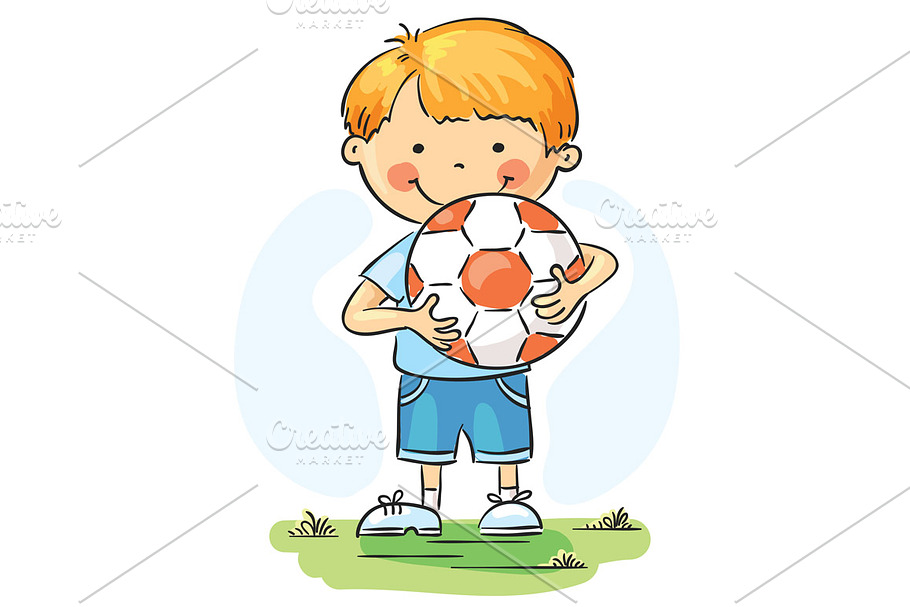 Little boy holding football in Illustrations - product preview 8