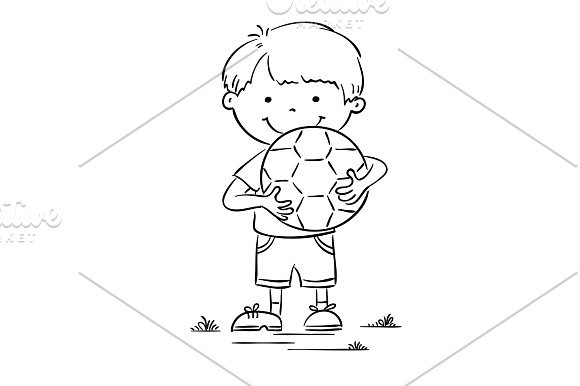 Little boy holding football in Illustrations - product preview 1