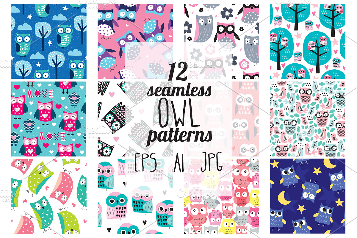 12 owl seamless patterns in Patterns - product preview 8