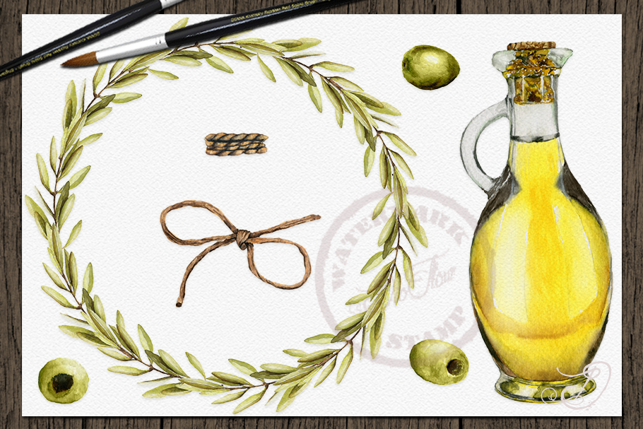 Green Olive Watercolor Clip Art in Illustrations - product preview 8