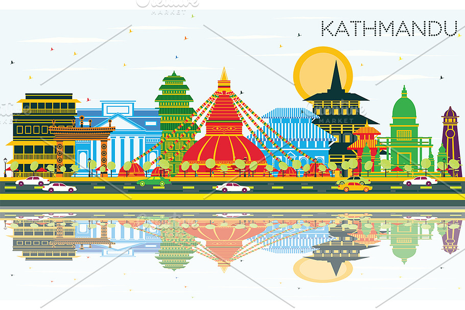 Kathmandu Nepal City Skyline  in Illustrations - product preview 8