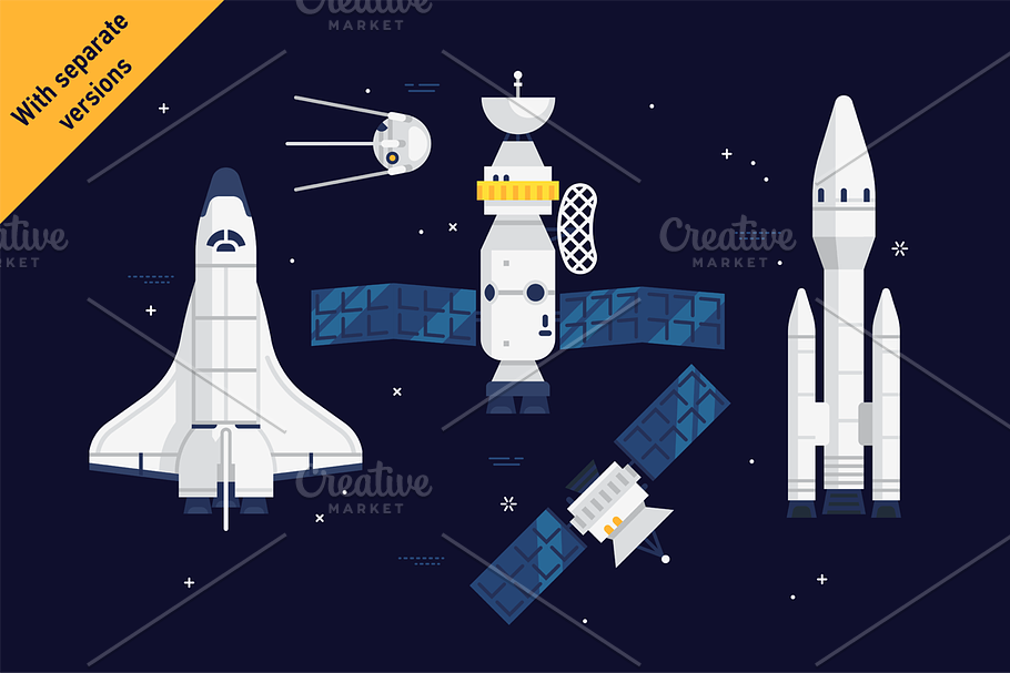 Spacecraft flat vector pack in Illustrations - product preview 8