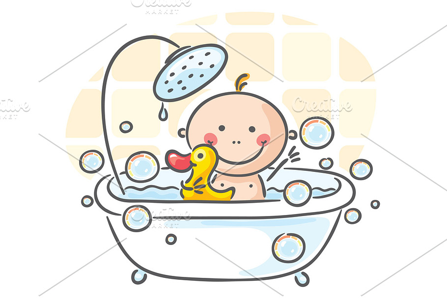 Baby in the bath tub in Illustrations - product preview 8
