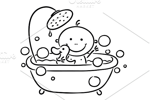 Baby in the bath tub in Illustrations - product preview 1