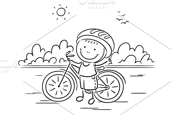 Little boy and his bike in Illustrations - product preview 1