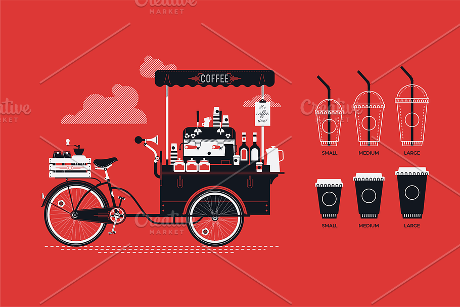 Bicycle Coffee Cart & Take Away Cups