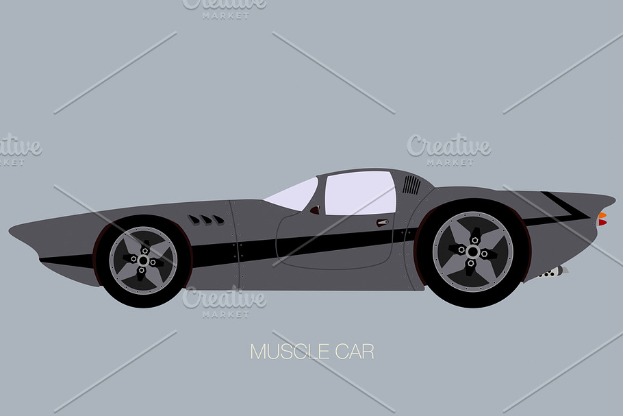 custom muscle car, side view in Illustrations - product preview 8