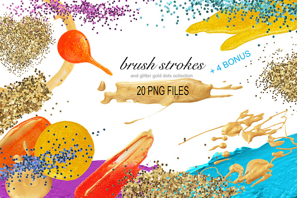 PNG Brush Stokes, Gold Glitter