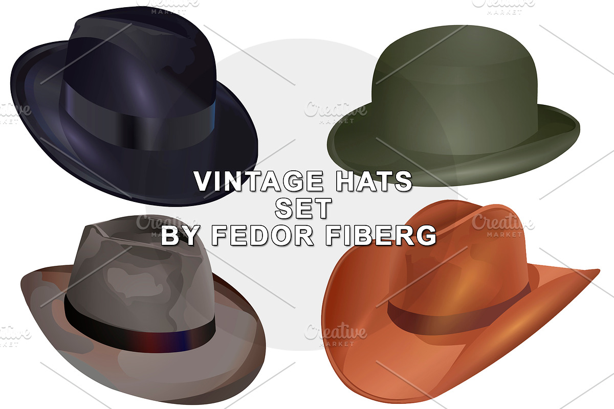 Set of vintage vector hats in Objects - product preview 8