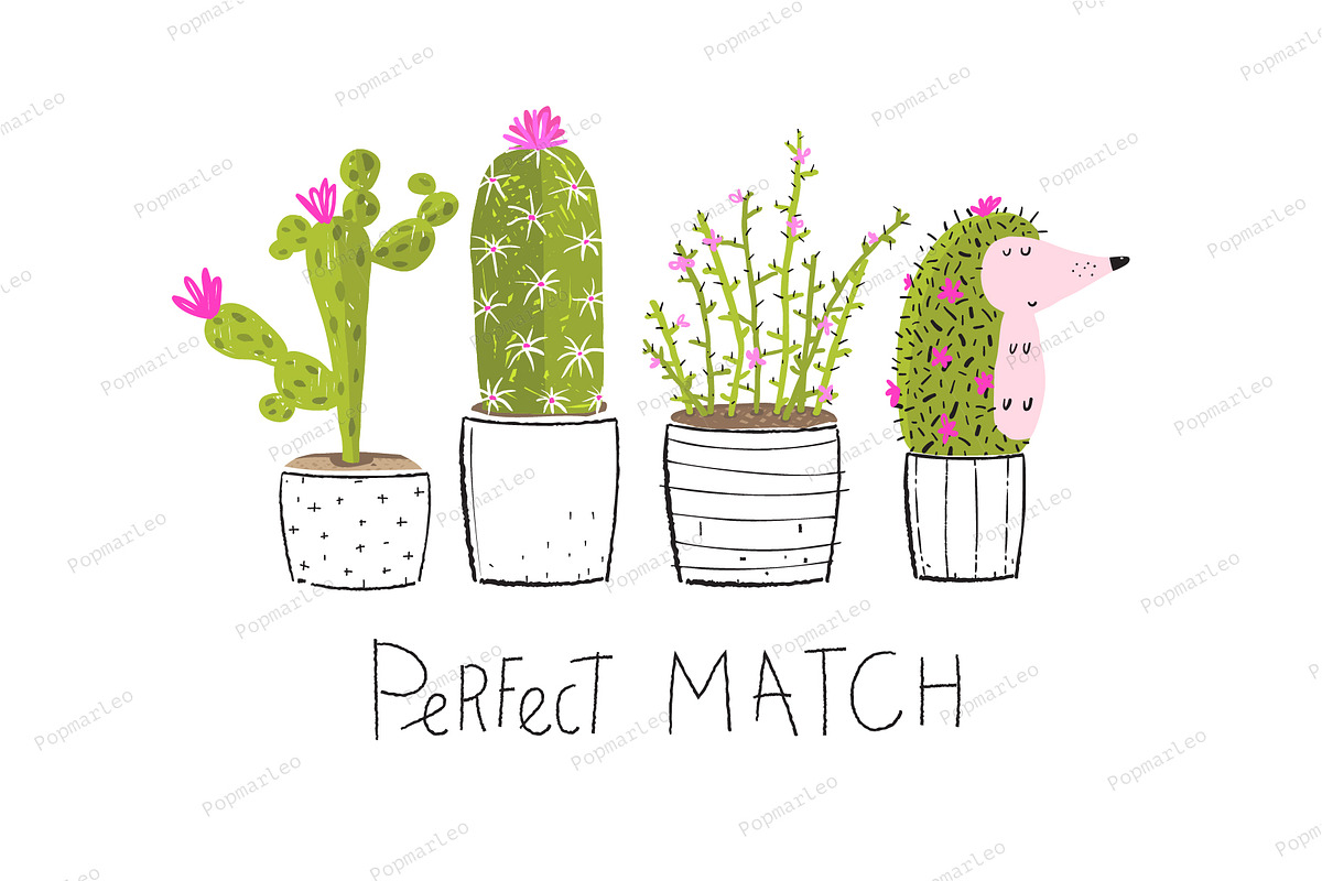 Cactus pots and hedgehog fun print in Illustrations - product preview 8