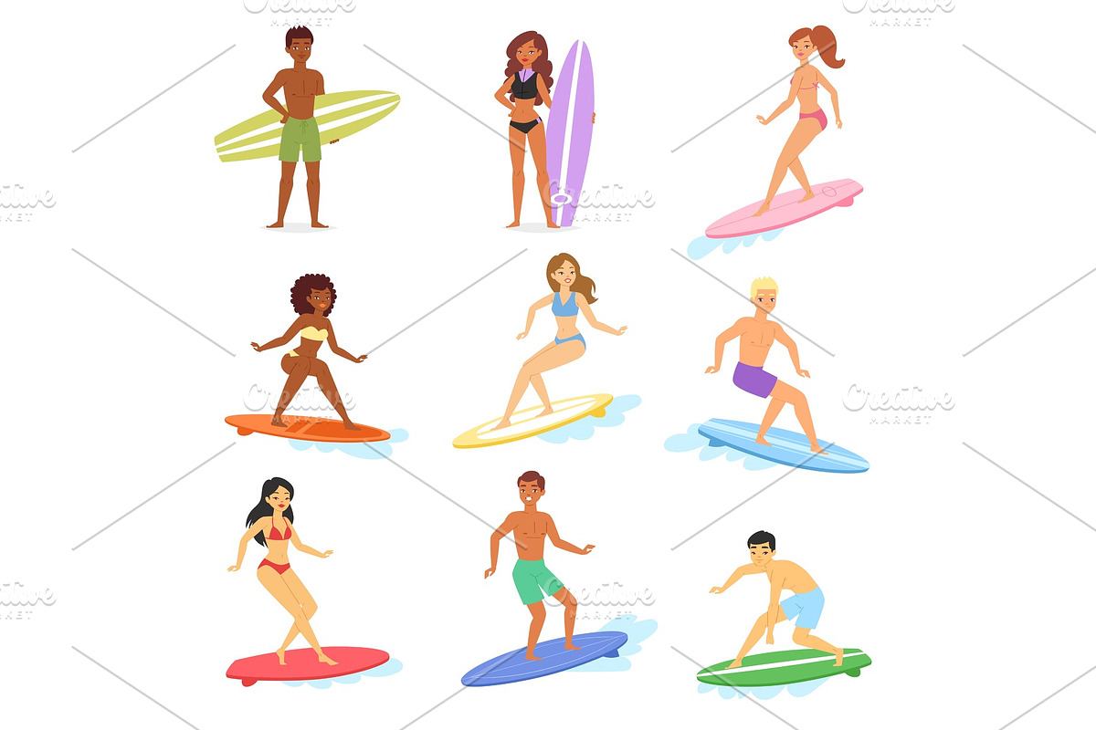 Surf vector people surfing in ocean in Illustrations - product preview 8