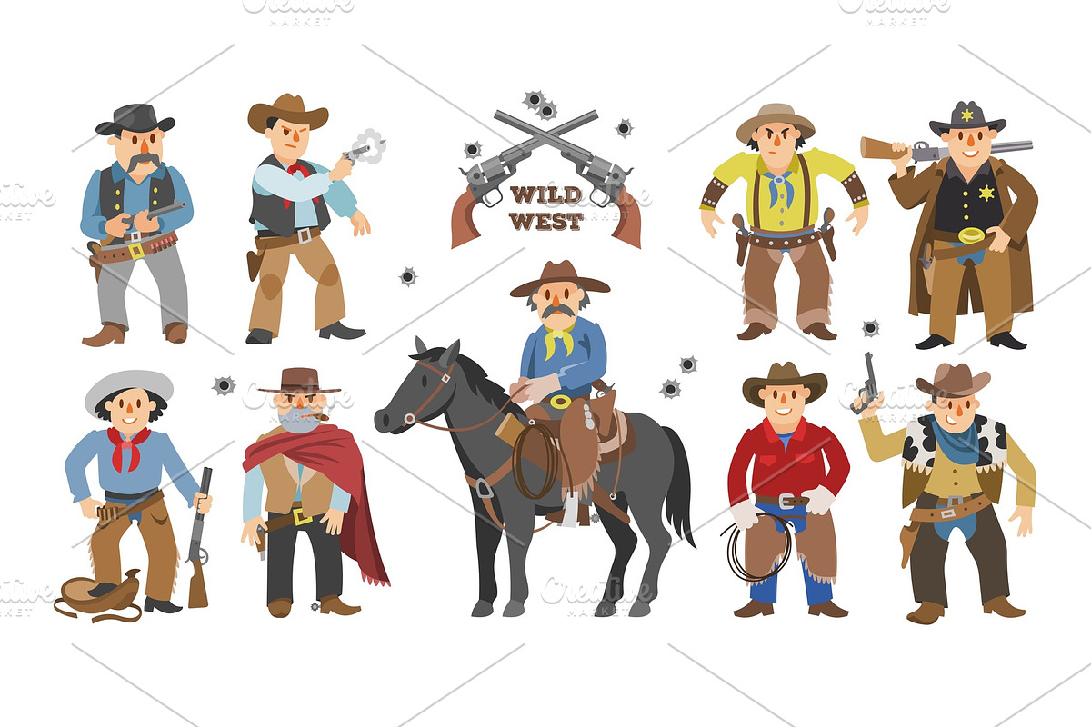 Cowboy vector western cow boy on in Illustrations - product preview 8