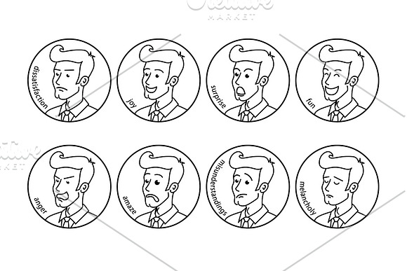 vector Set of male facial emotions.  in Graphics - product preview 1