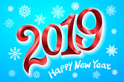 Happy New Year 2019. Greeting card. 
