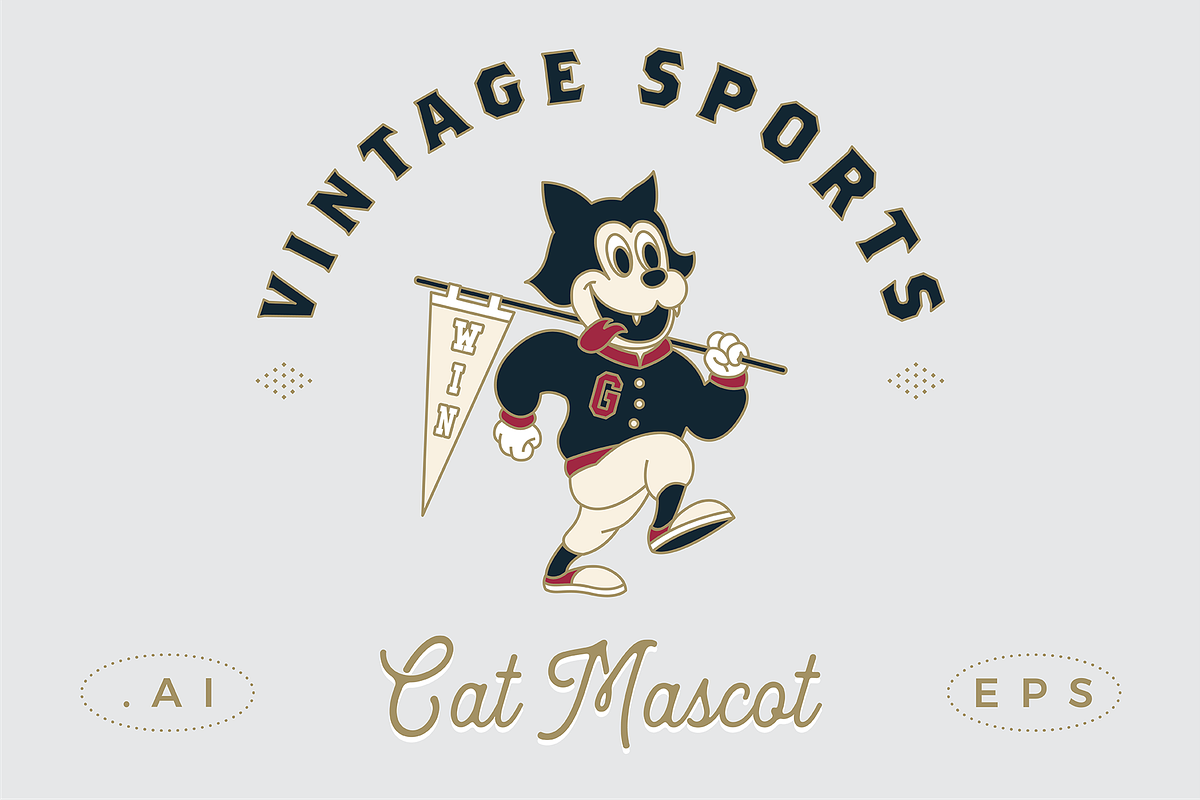 Vintage Sports Cat Mascot in Graphics - product preview 8