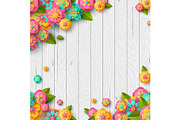 Spring flowers on wooden background