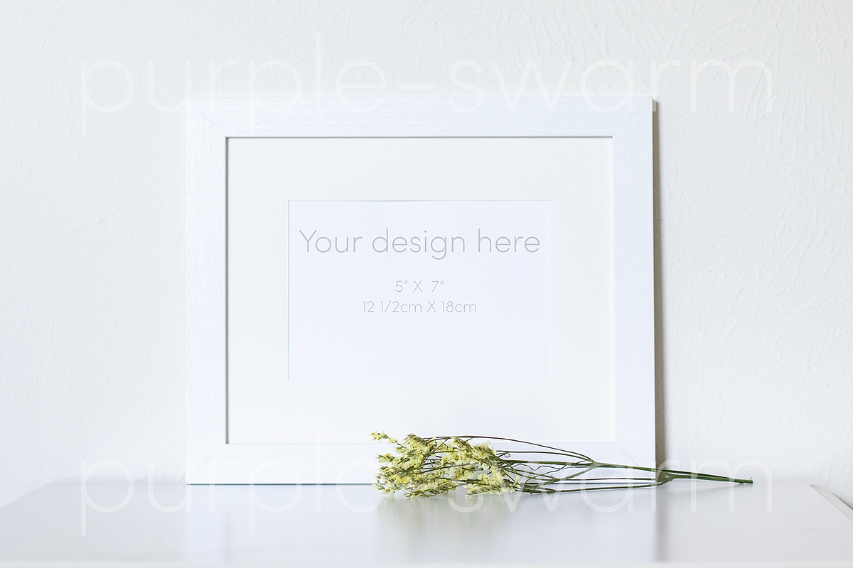 White Frame Mockup with Flowers in Print Mockups - product preview 8