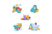 Vector cleaning flat icons piles set