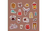 Vector hipster doodle icons stickers