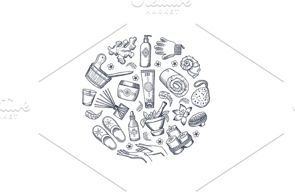Vector hand drawn spa elements in
