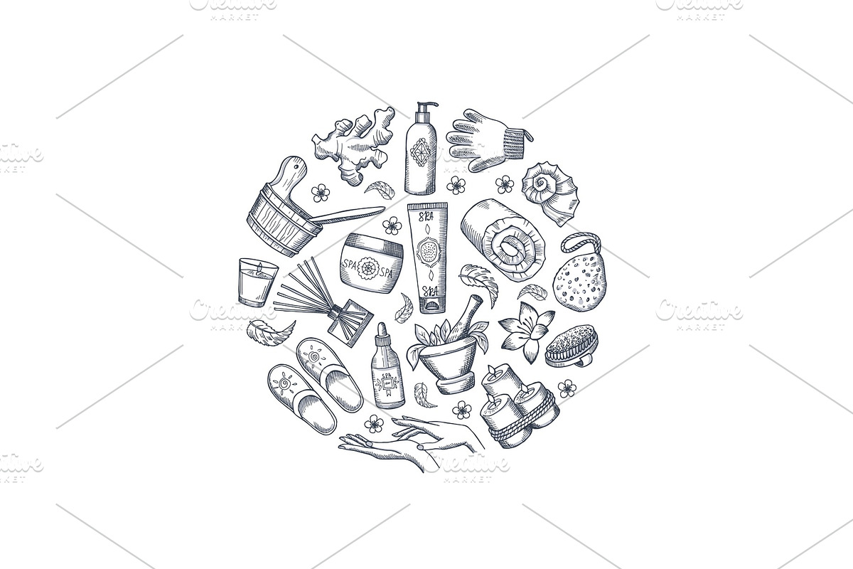 Vector hand drawn spa elements in in Graphics - product preview 8