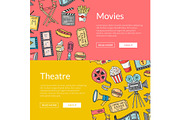Vector cinema doodle icons banners