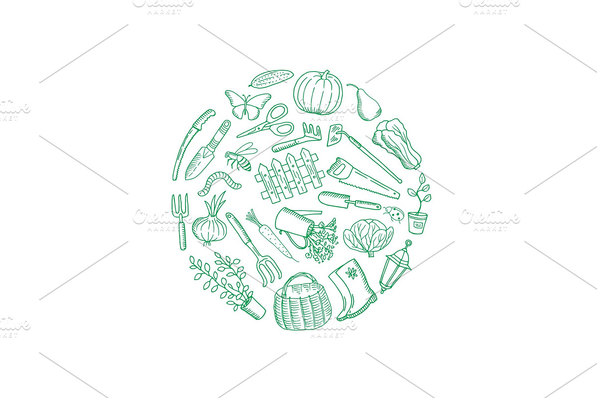 Vector gardening doodle icons label in Graphics - product preview 8