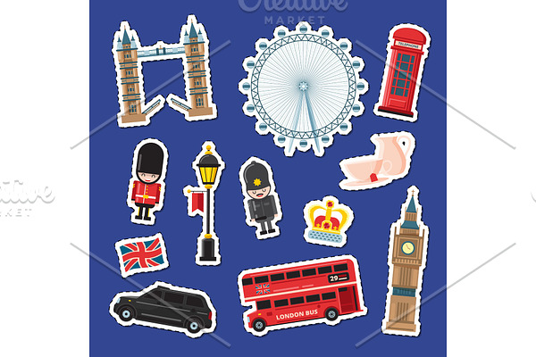 Vector cartoon London stickers set
