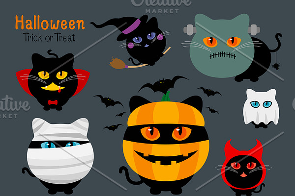 Set of halloween cats costume