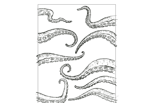 Set of nine hand-drawn tentacles