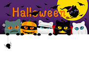 Halloween cats costume banner design