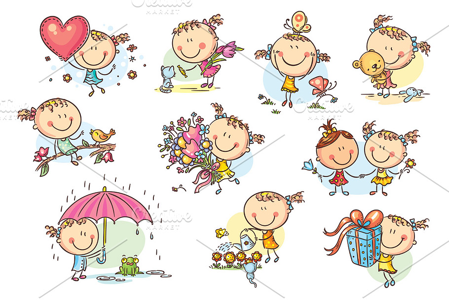 Happy and cute little girl set in Illustrations - product preview 8