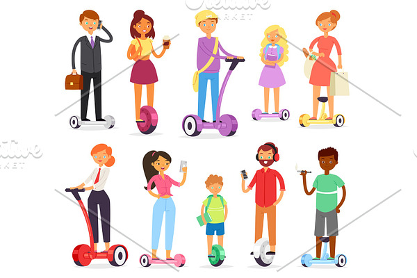 People on hoverboard vector