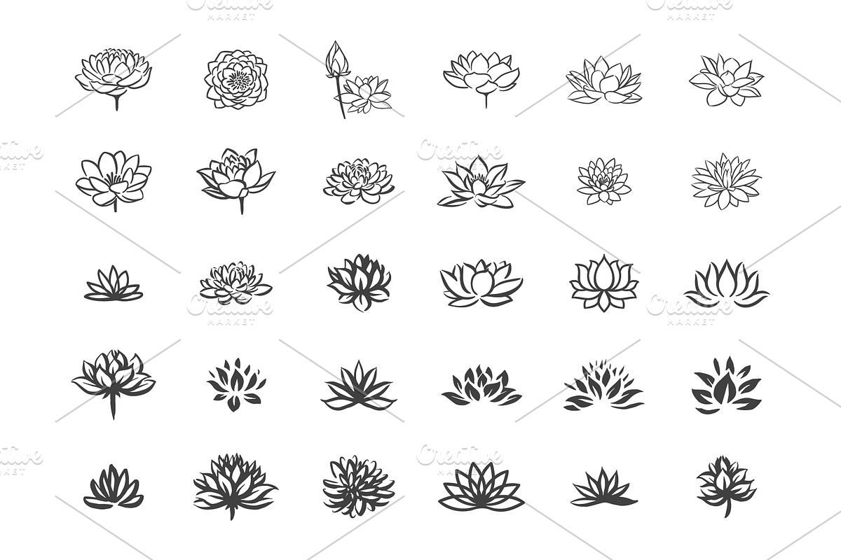 Lotus flower icon set in Tattoo Icons - product preview 8