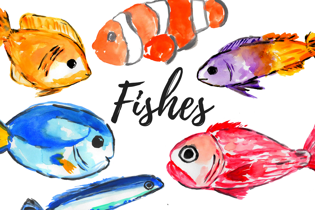 Watercolor Fish Clipart in Illustrations - product preview 8