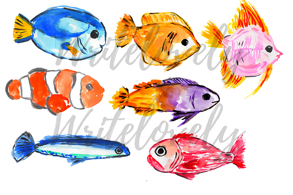 Watercolor Fish Clipart in Illustrations - product preview 1
