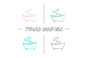 Baby bathtub hand drawn icons set