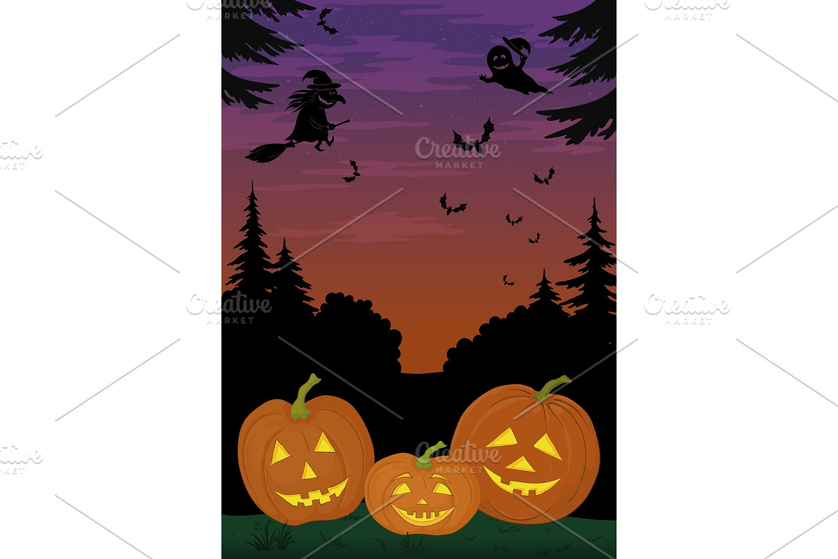 Halloween landscape with pumpkins in Illustrations - product preview 8