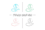 Hand holding info sign icons set