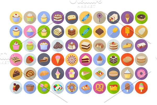 60 Cakes and Desserts Flat Icons 